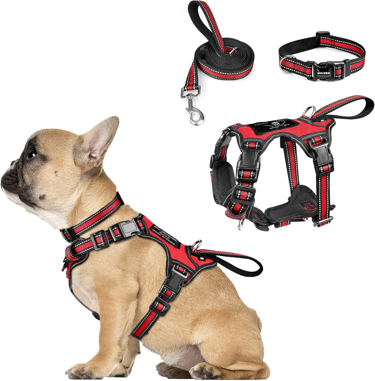 WINSEE Pet Harness Collar and Leash Set, All-in-one Reflective Dog Harness No Pull with Adjustable Buckles for Puppies, Small, Medium, Large, and Extra-Large Dogs (Large, Pink) - Image 8