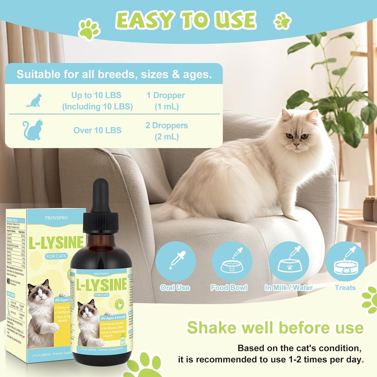 Premium Santkol feline health care liquid dropper bottle overview