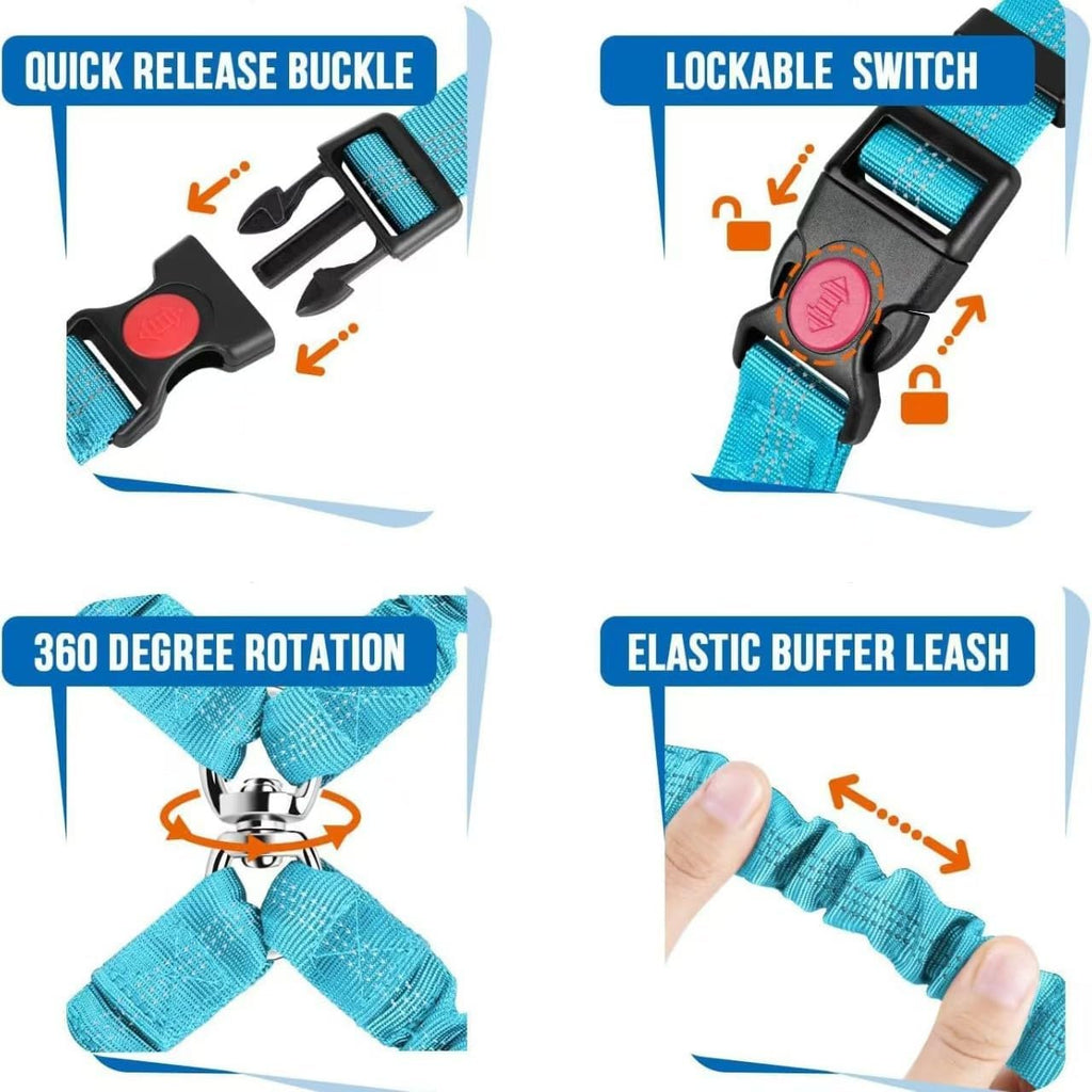 Reflective stitching detail on Sky Blue dog car safety leash