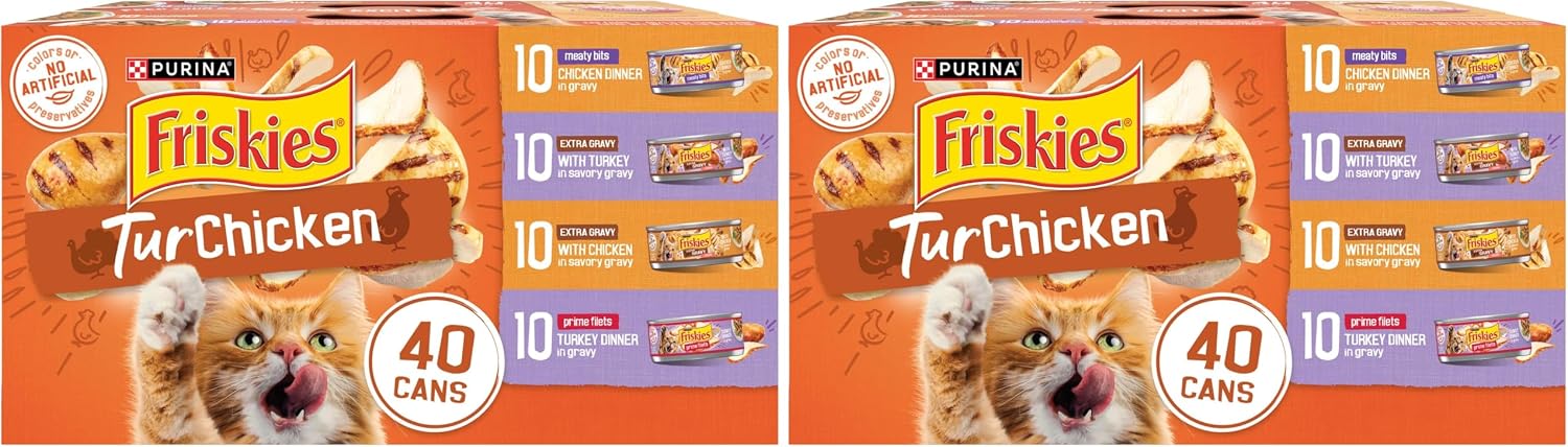 Purina Friskies TurChicken Turkey and Chicken Wet Cat Food Variety Pack with Meaty Bits, Prime Filets, and Extra Gravy, 48 ct. - Image 10
