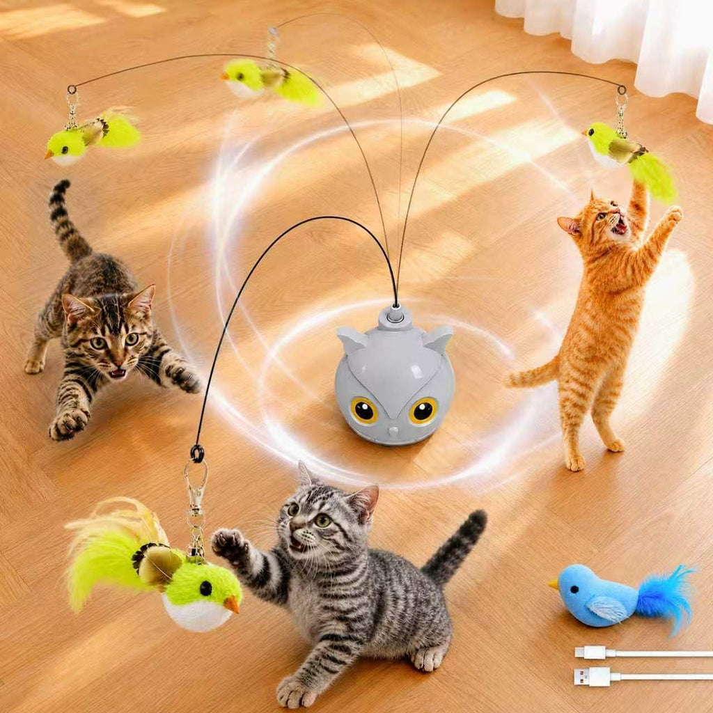 Interactive Cat Toys for Indoor Cats - Automatic Flying Bird Feather Toy with Sticky Suction Base, USB Rechargeable 360 degrees Electric Cat Teaser, Touch Activated Self-Play Toy for Bored Cats - Image 10