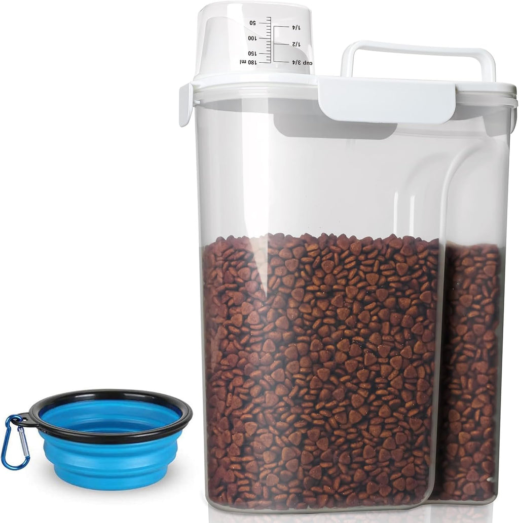 TIOVERY Dog Food Storage Container, 5-7 Lbs Airtight Pet Food Container, Cat food Container Dispenser with Portable Handle, Pouring Spout and a Collapsible bowl for Dogs Cats Navy Blue/6Qt - Image 14