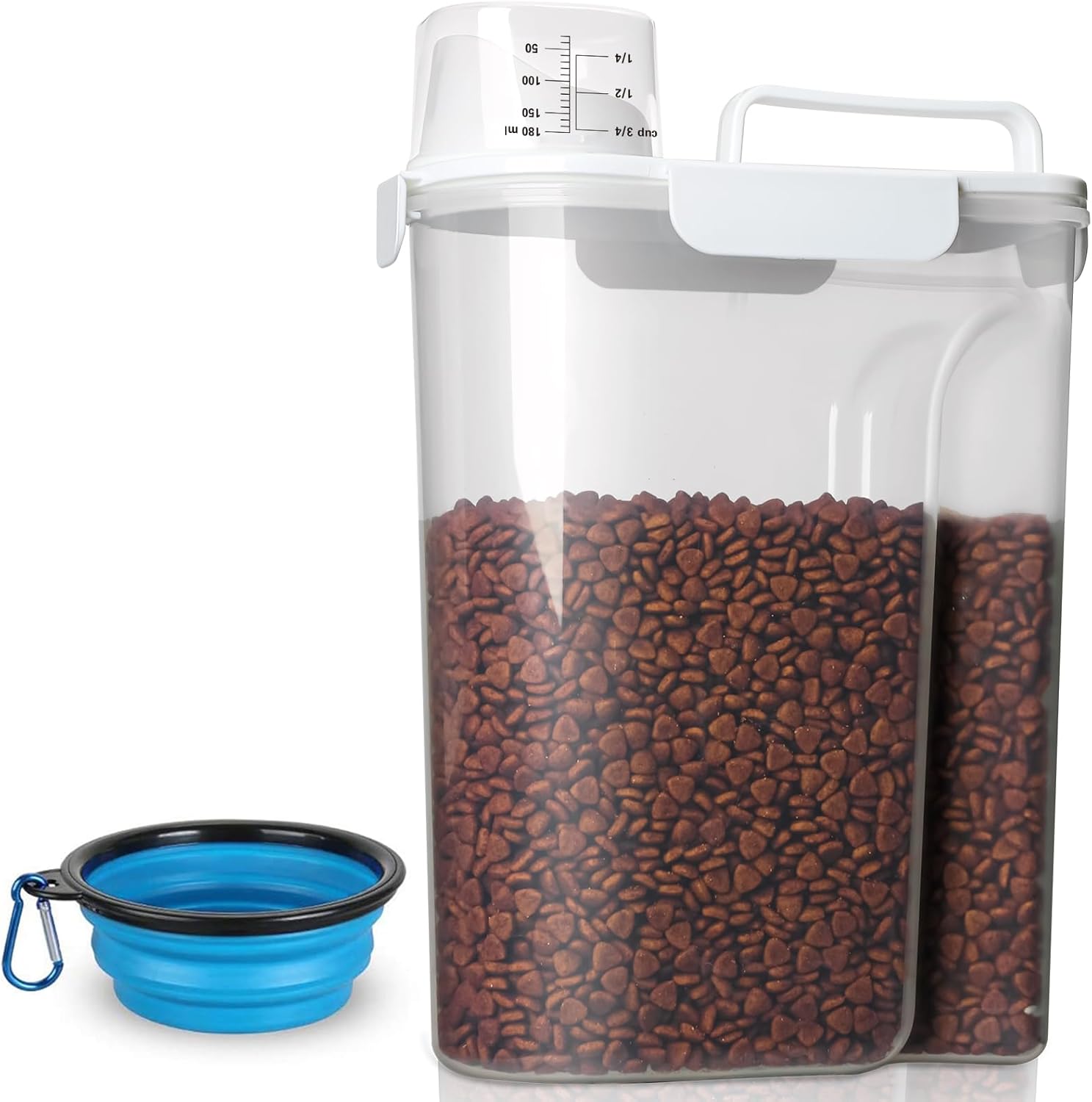 TIOVERY Dog Food Storage Container, 5-7 Lbs Airtight Pet Food Container, Cat food Container Dispenser with Portable Handle, Pouring Spout and a Collapsible bowl for Dogs Cats Navy Blue/6Qt - Image 14