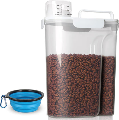 TIOVERY Dog Food Storage Container, 5-7 Lbs Airtight Pet Food Container, Cat food Container Dispenser with Portable Handle, Pouring Spout and a Collapsible bowl for Dogs Cats Navy Blue/6Qt - Image 14
