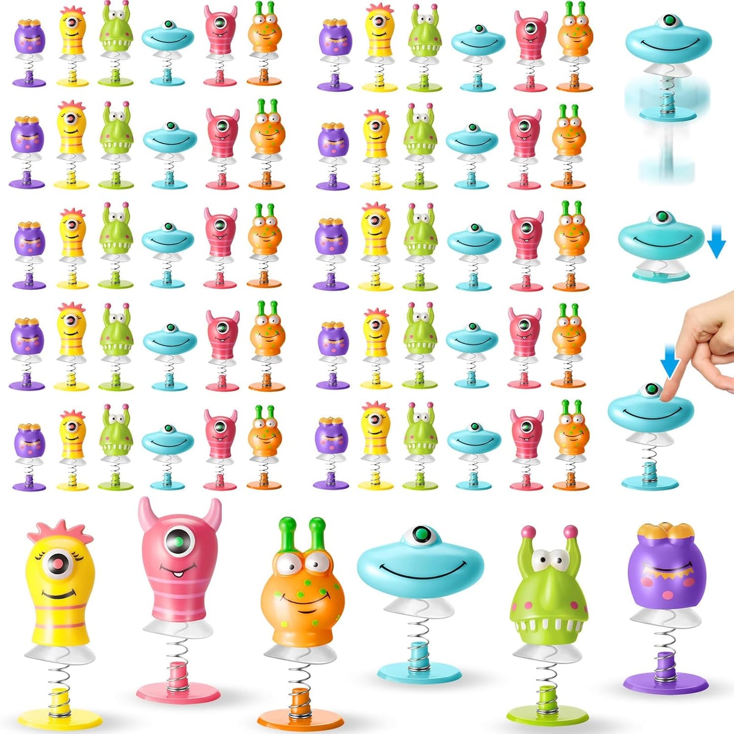 Deekin big eye animal spring launcher toys front view assortment showcasing six colorful monster styles