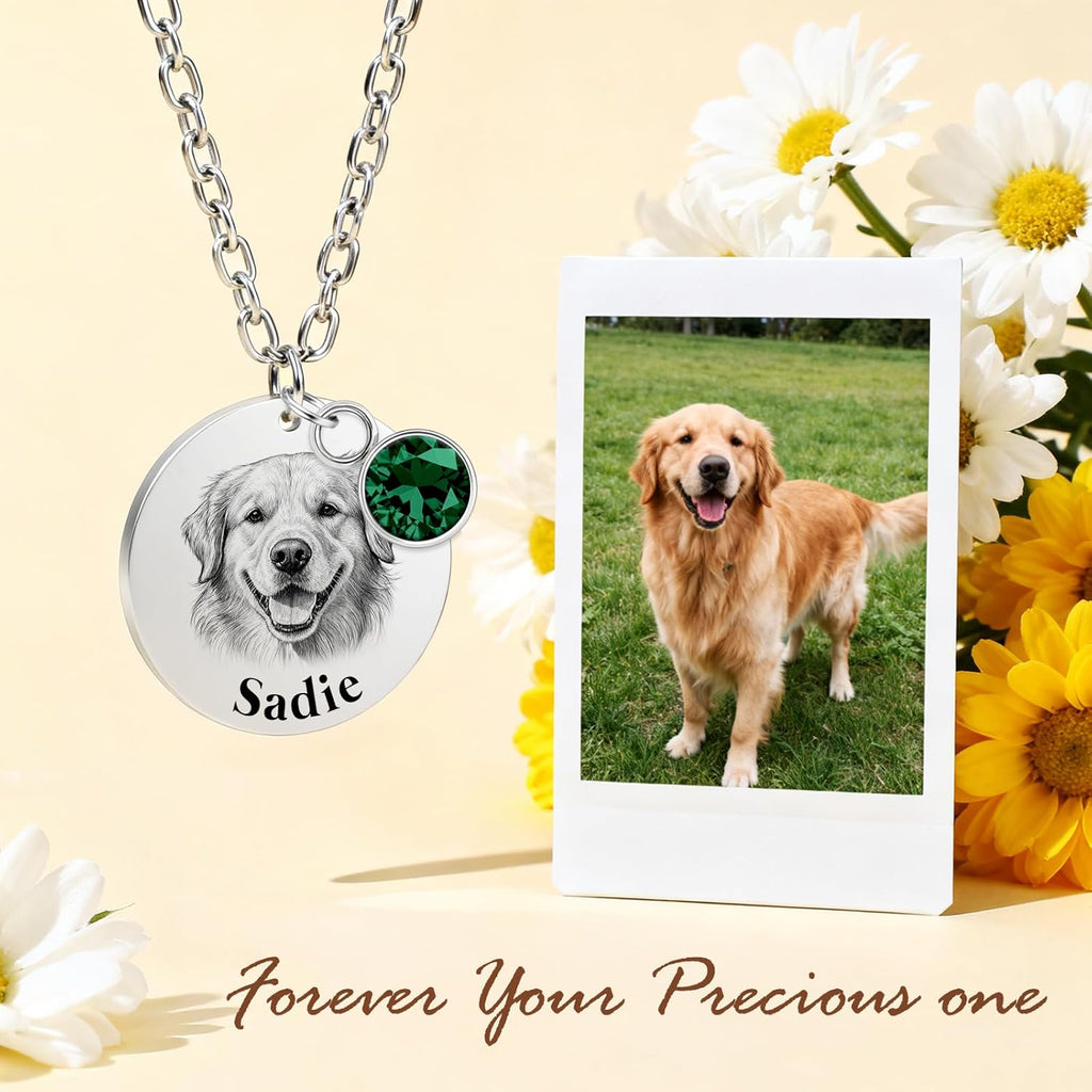 CDBUY custom pet photo engraved round disc necklace close up