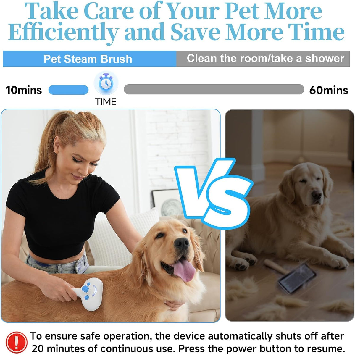 Pet Steam Brush for Dog & Cat - 3-in-1 Steam Grooming Brush for Shedding & Hair Removal - Self Cleaning Spray Comb with Mist for Long Haired Pets - Includes 1*Waterless Shampoo, Blue. - Image 9