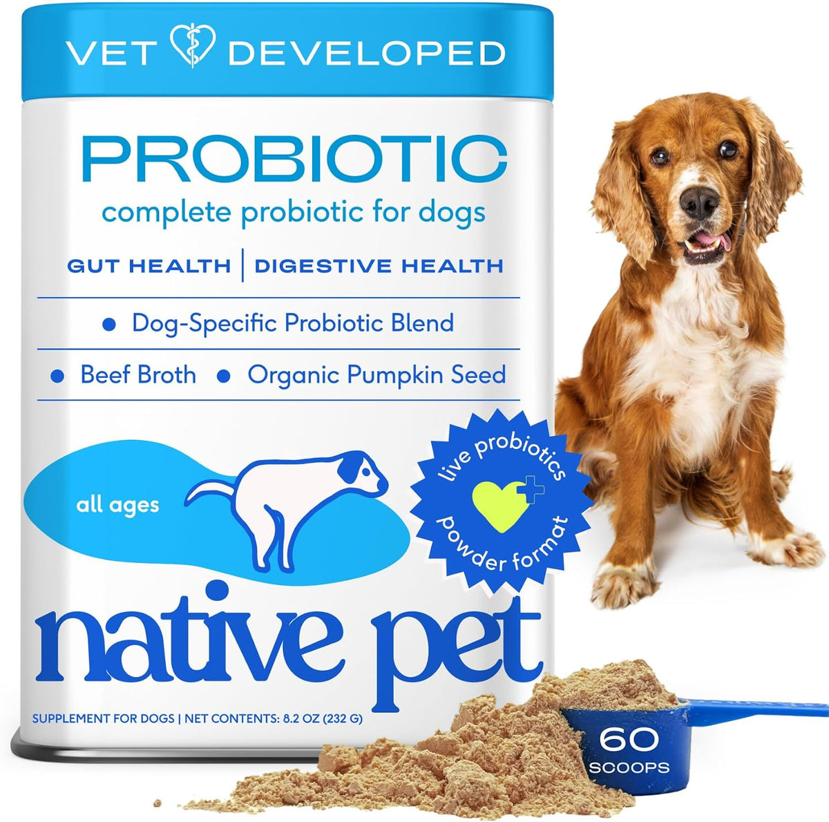 Native Pet Probiotics for Dogs front view authentic container