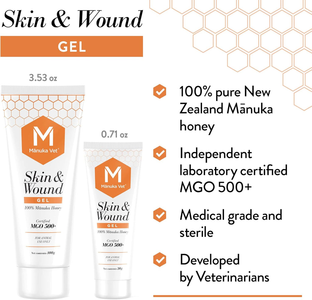 Manuka Vet Skin and Wound Gel tube label details