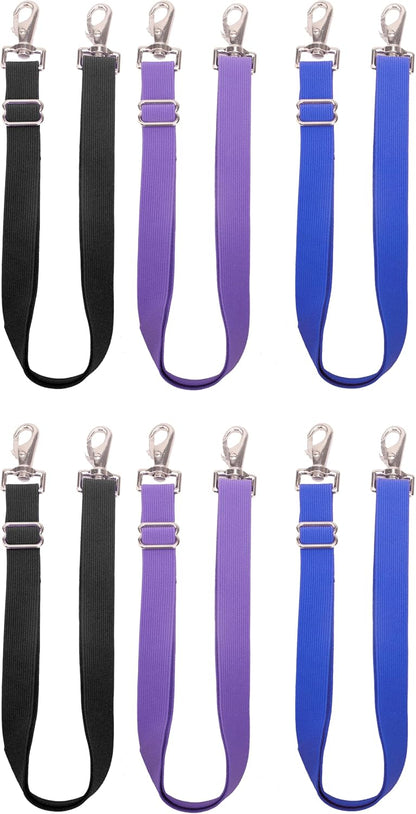 Loaged adjustable elastic horse blanket leg straps front view showing multiple colors