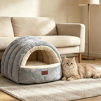Covered Cat Bed Cave for Indoor Cats, 2-in-1 Enclosed Pet Bed for Small Dogs and Kittens with Zippered Washable Cat Mats, Cat House Bed, Grey - Image 9