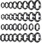 Hicarer 32 Pieces Genuine Hematite Rings Set front view showing polished black stone bands.