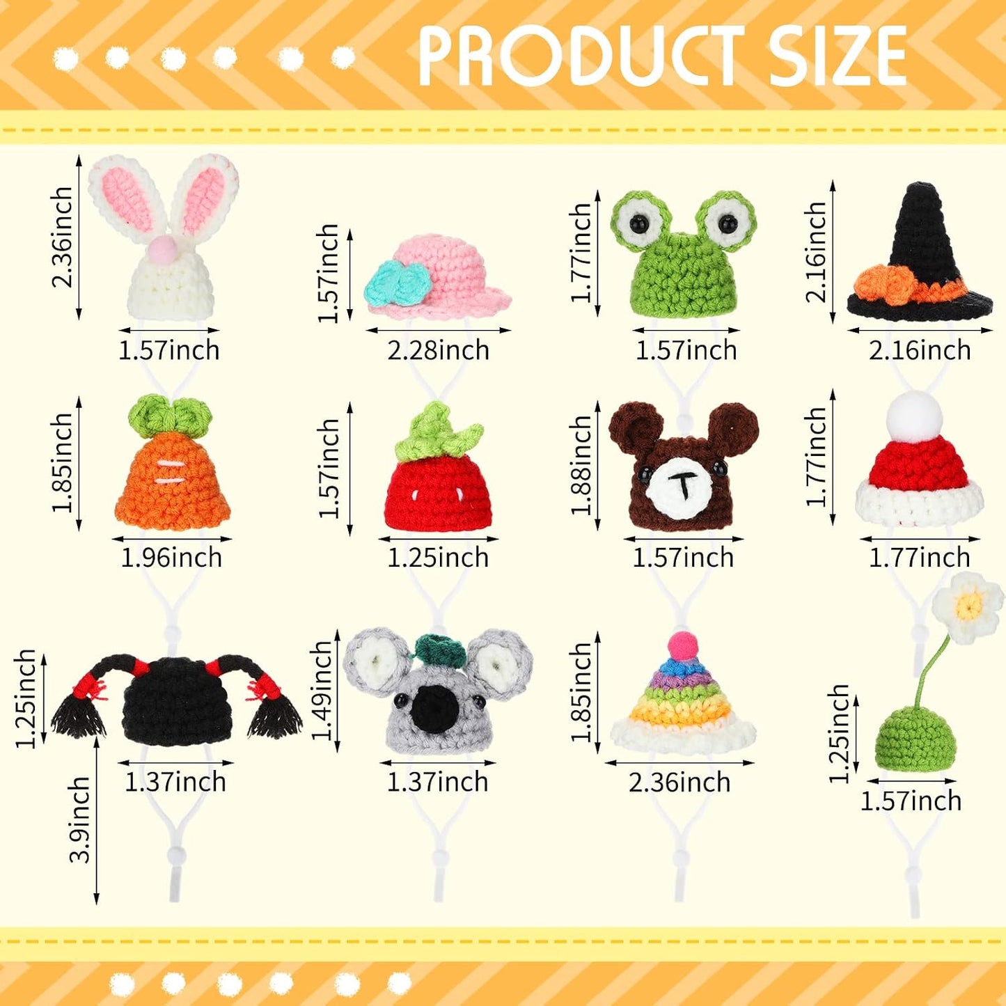 Silkfly small animal crochet costumes displayed to showcase the adjustable elastic strap and buckle.
