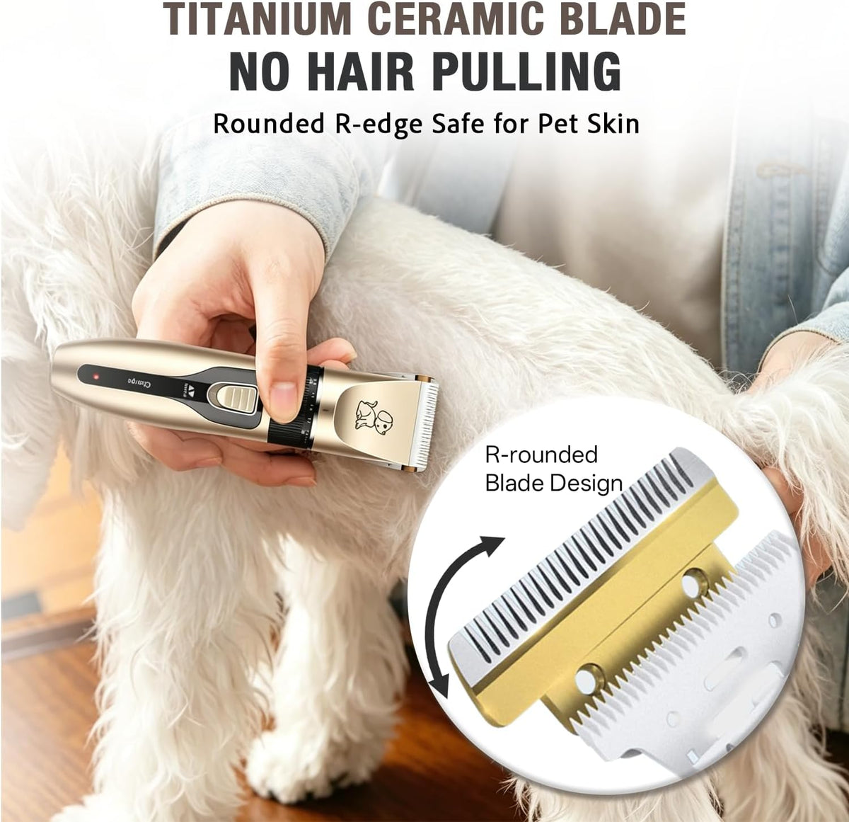 Professional electric dog clipper set showing ceramic blades