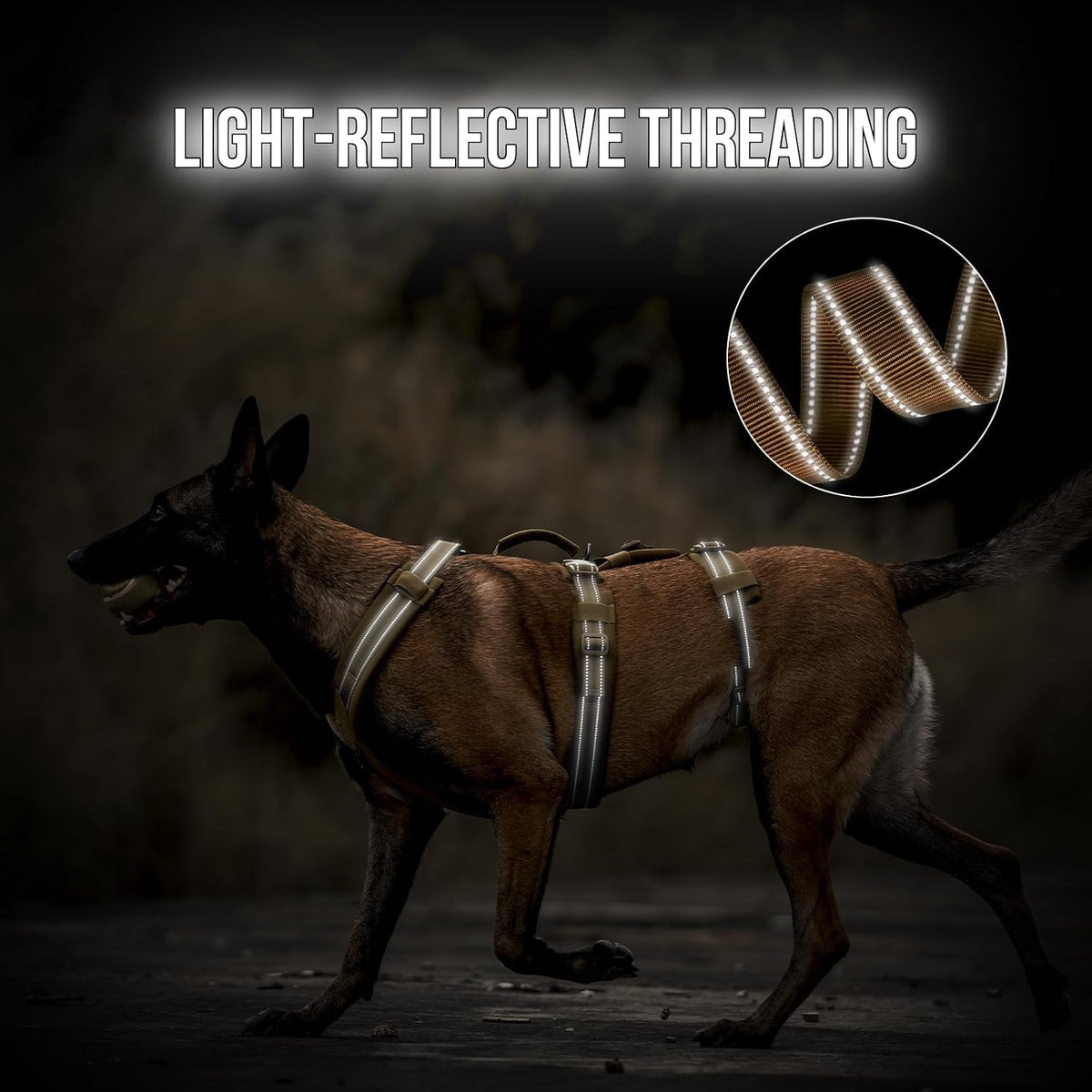 Close up of reflective strips on OneTigris dog vest