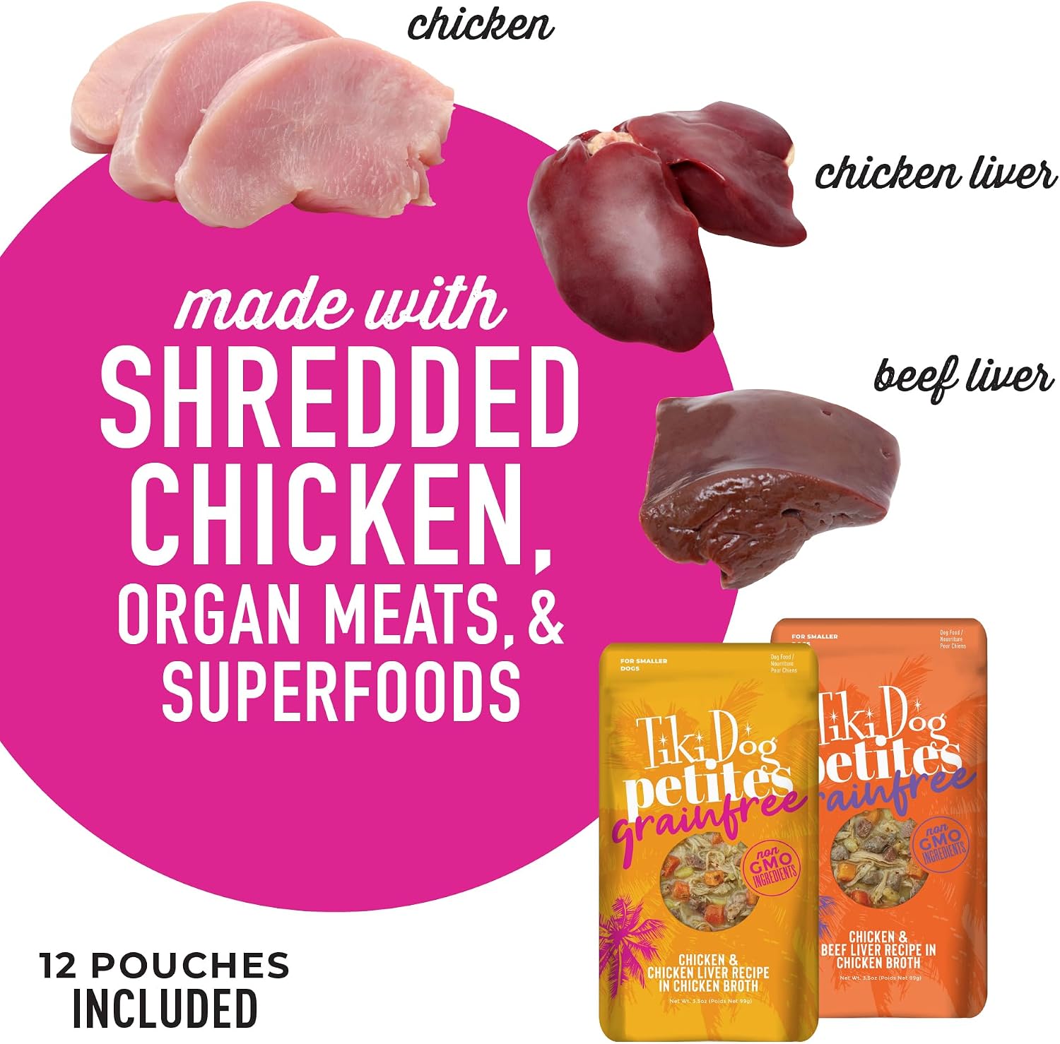 Tiki Dog Aloha Petites chicken and beef liver pouches