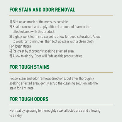 Enzymatic pet stain cleaner foam spraying onto a carpet stain.