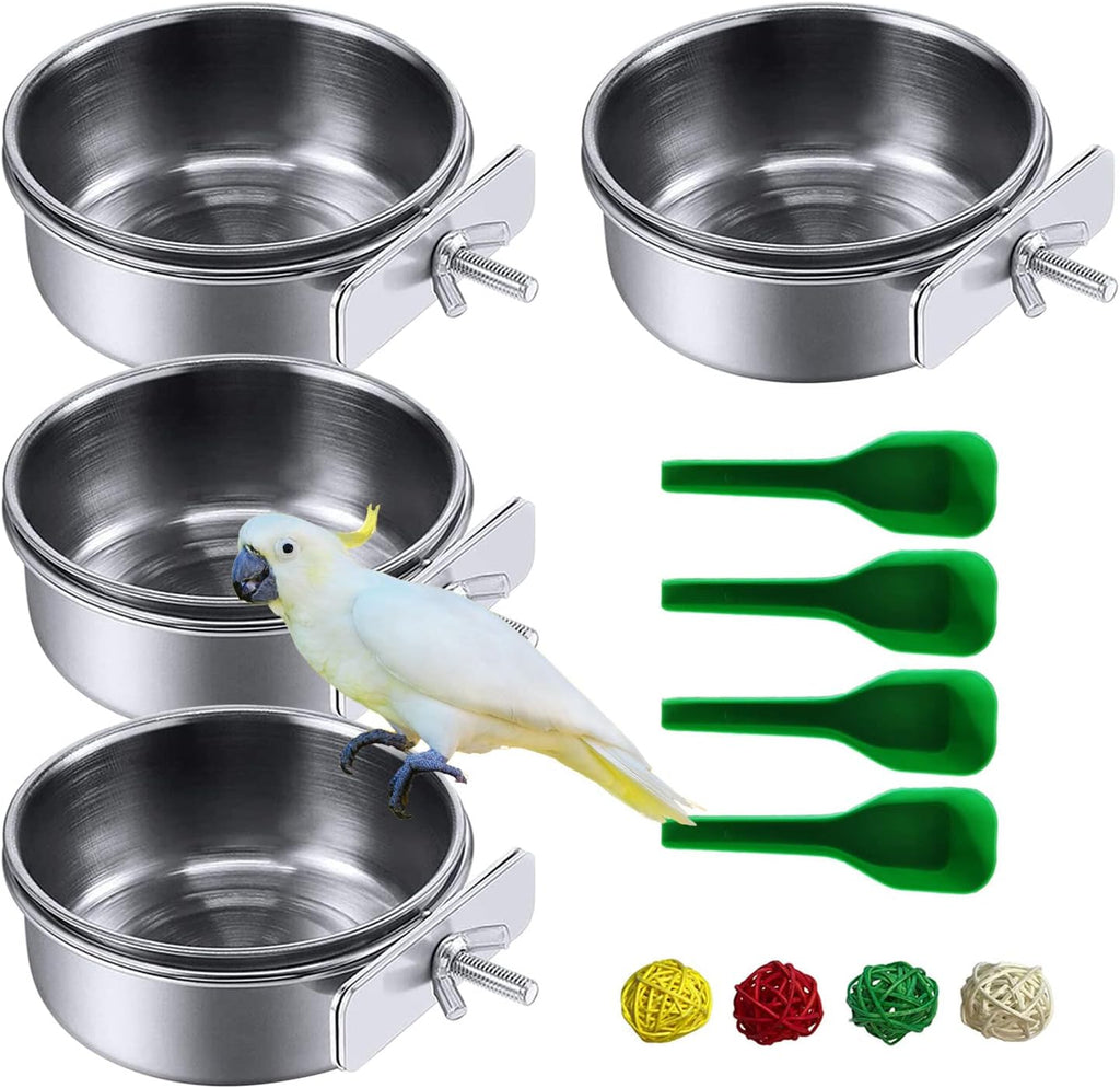 kathson Stainless Steel Bowls for Birds,4 Pcs Parrot Feeder Dish Cups,Bird Cage Water Food Bowl Coop Cup with Clamp Holder for Parrots Cockatiel Budgies Parakeet Lovebird(S) - Image 11