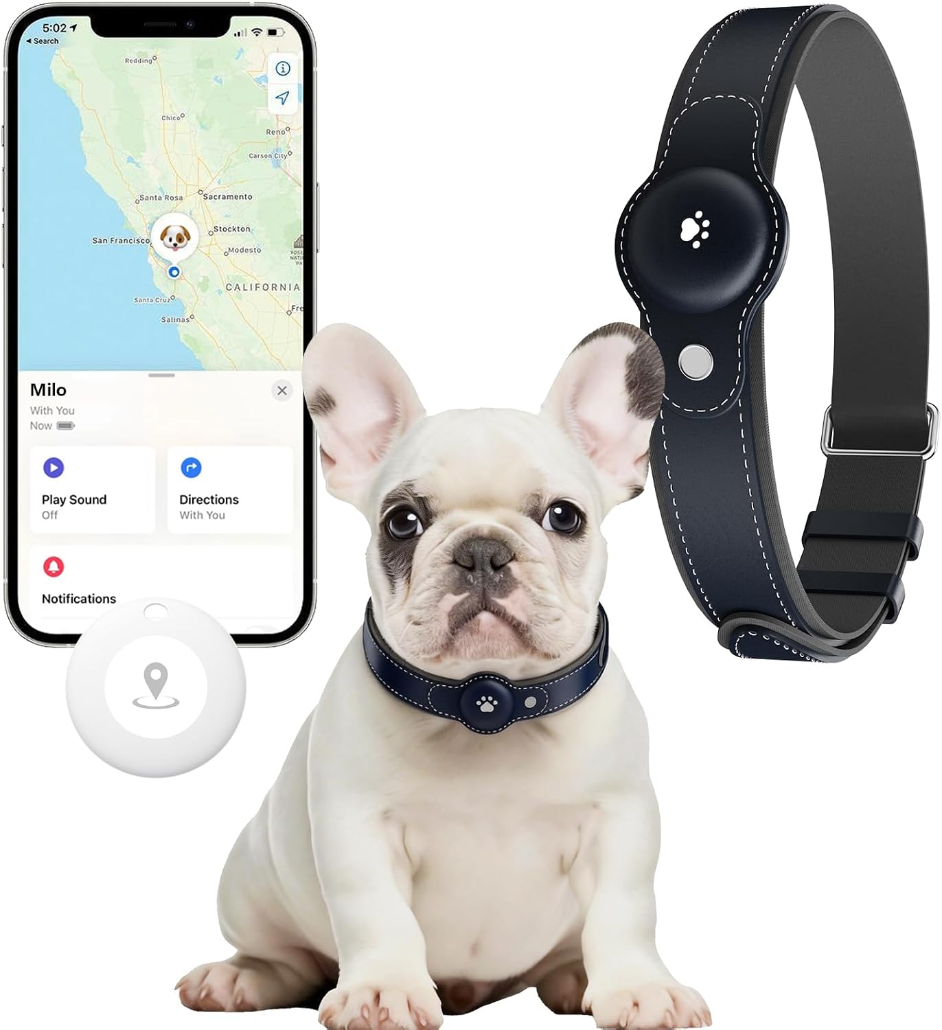 Bonso Smart GPS Dog Collar Tracker front view of the deep blue tracking device.
