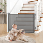Cideny retractable baby gate front view installed in hallway