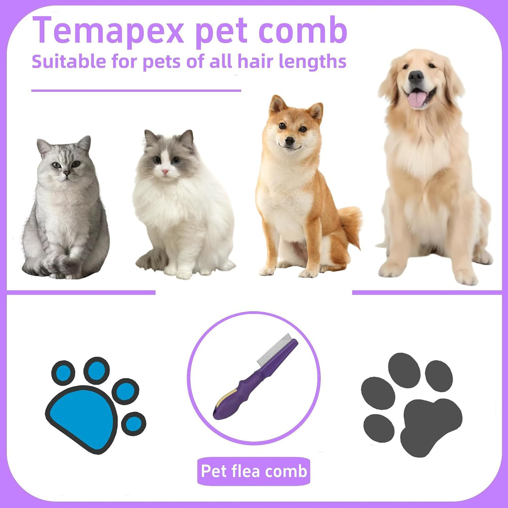 Close up of Nadusep fine-tooth stainless steel pet comb
