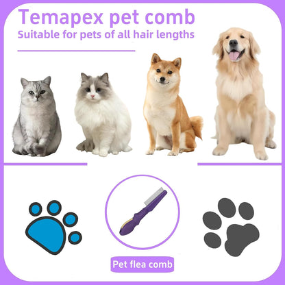 Close up of Nadusep fine-tooth stainless steel pet comb