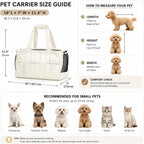 White soft pet tote bag showing pocket details