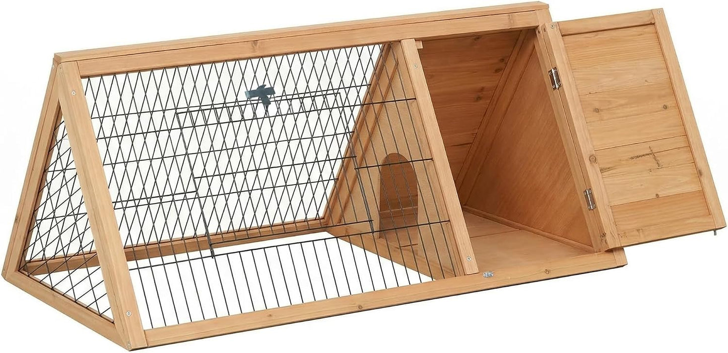 PawHut 46" x 24" Wooden A-Frame Outdoor Rabbit Hutch, Small Animal Cage, Bunny Hutch with Outside Run & Ventilating Wire, Yellow - Image 1