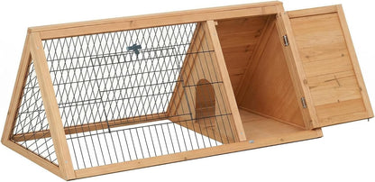 PawHut 46" x 24" Wooden A-Frame Outdoor Rabbit Hutch, Small Animal Cage, Bunny Hutch with Outside Run & Ventilating Wire, Yellow - Image 1