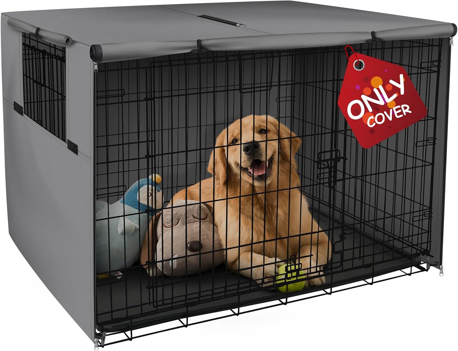 Explore Land Dog Crate Cover Heavy Duty Polyester Pet Kennel Sunshade Universal Fit for 42 inches Wire Cage (Black) - Image 11