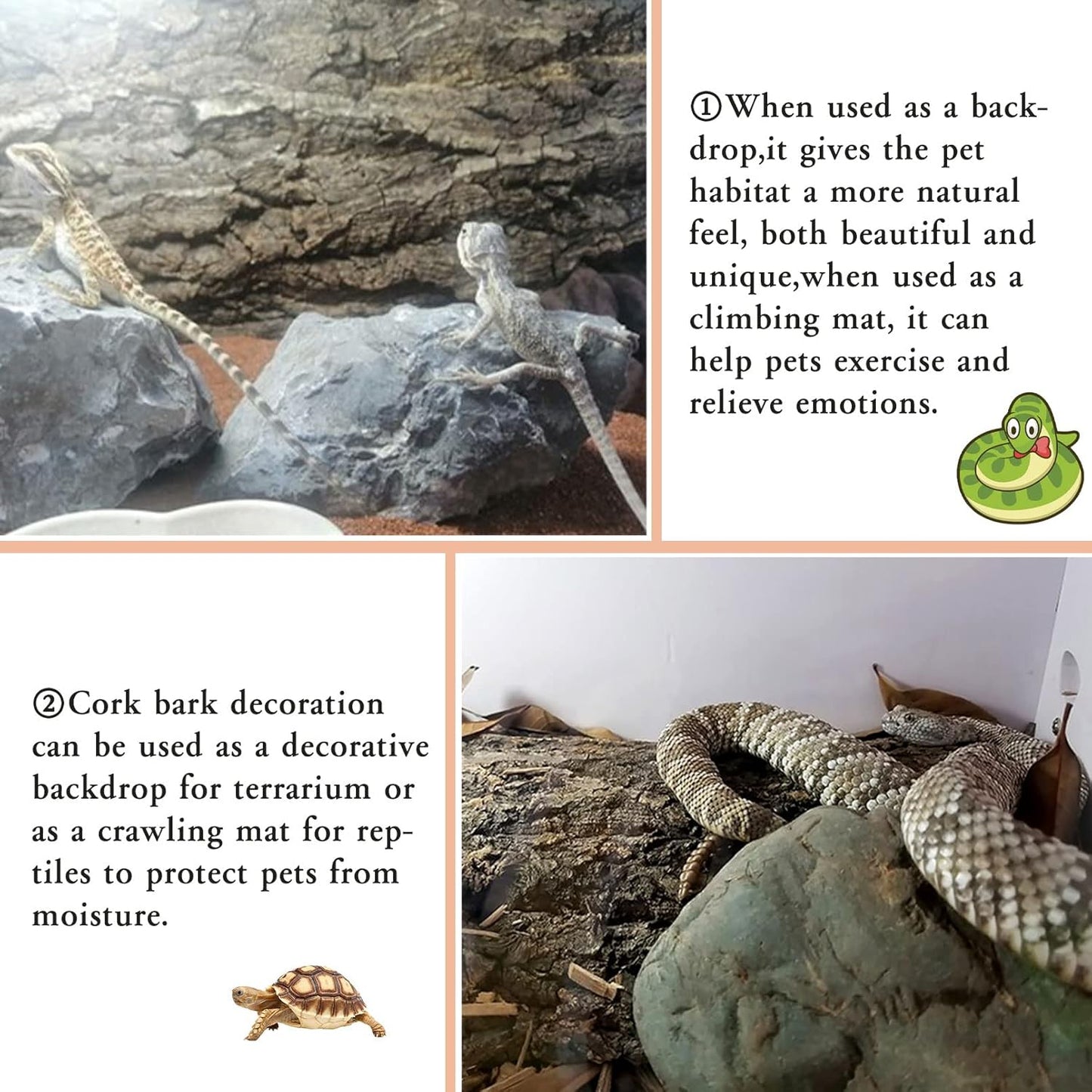 Bearded dragon enclosure featuring the Tfwadmx three dimensional tree bark wall decor decoration.