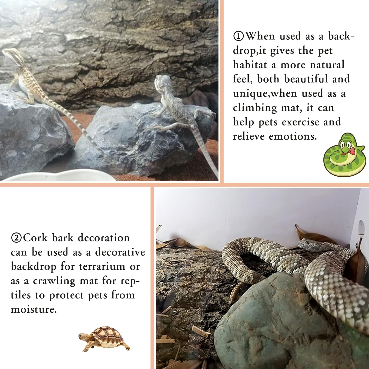 Bearded dragon enclosure featuring the Tfwadmx three dimensional tree bark wall decor decoration.