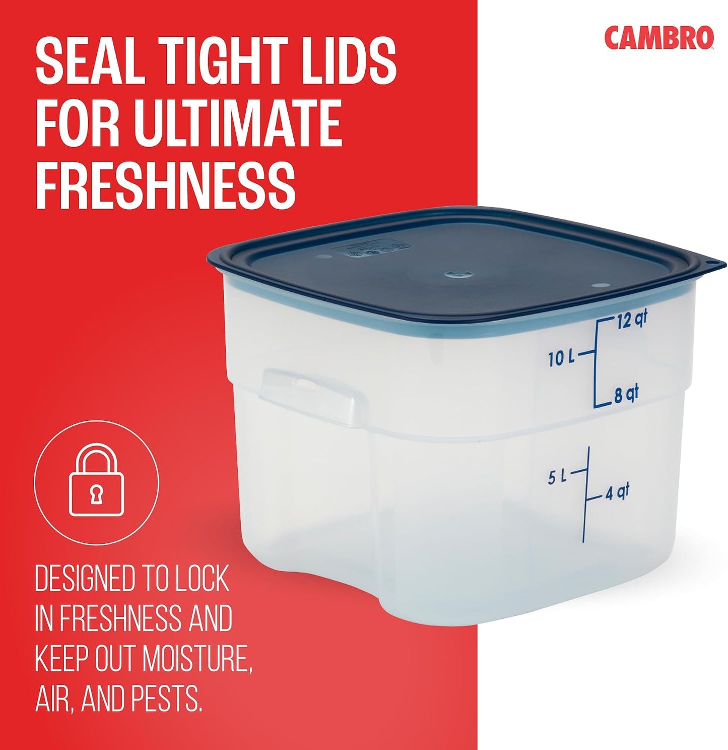 Measurement markings on translucent Cambro 12 quart container