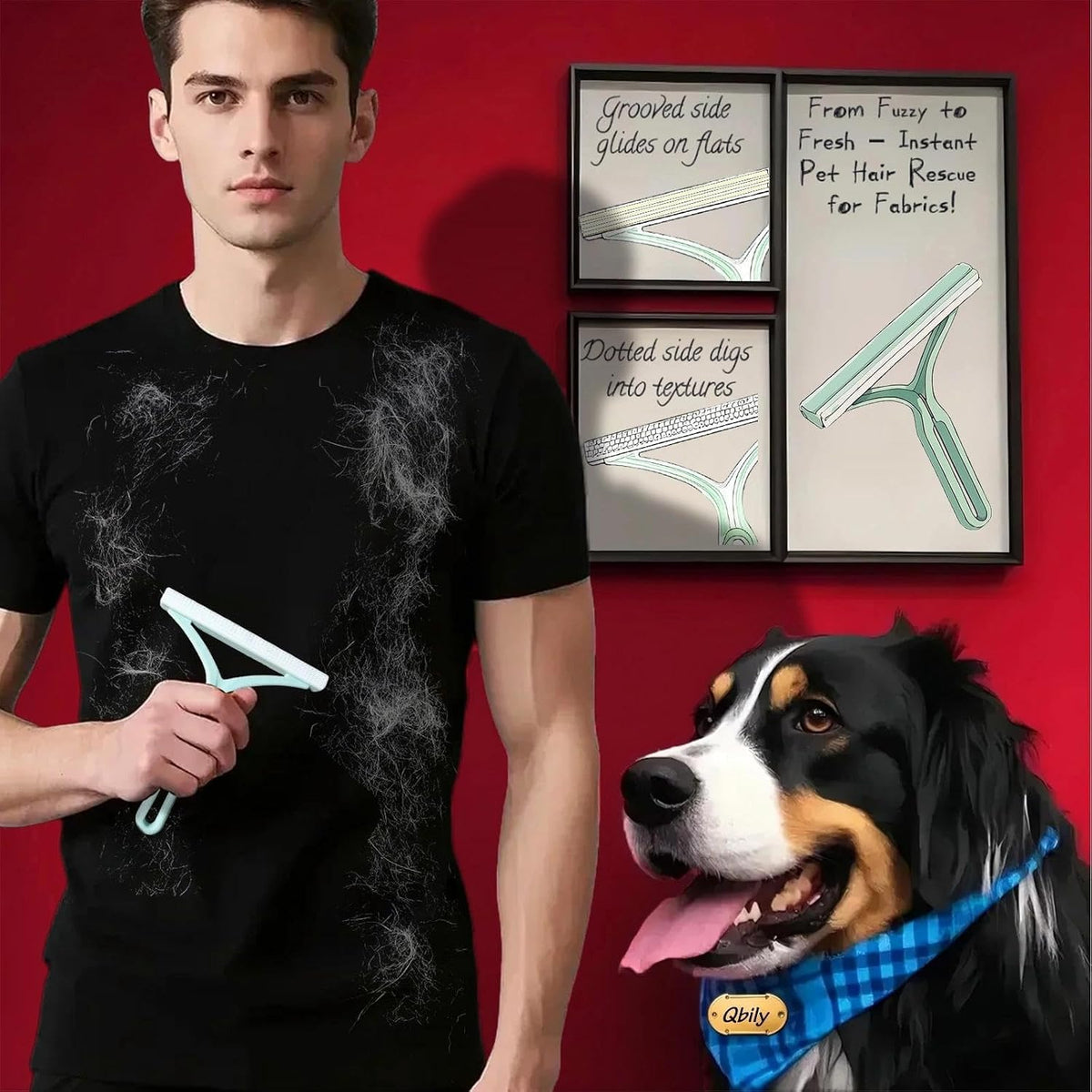 Three pack pet hair remover tools with storage bag