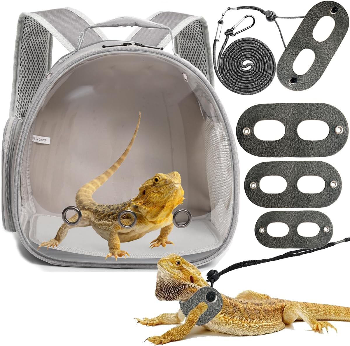 Bearded Dragon Backpack Carrier,Reptile Portable Backpack Carrier with Small Backpack Harness Leash Set,Space Capsule Clear Bubble Window Travel Backpack for Lizard Travel,Guinea Pig,Rabbit - Image 10