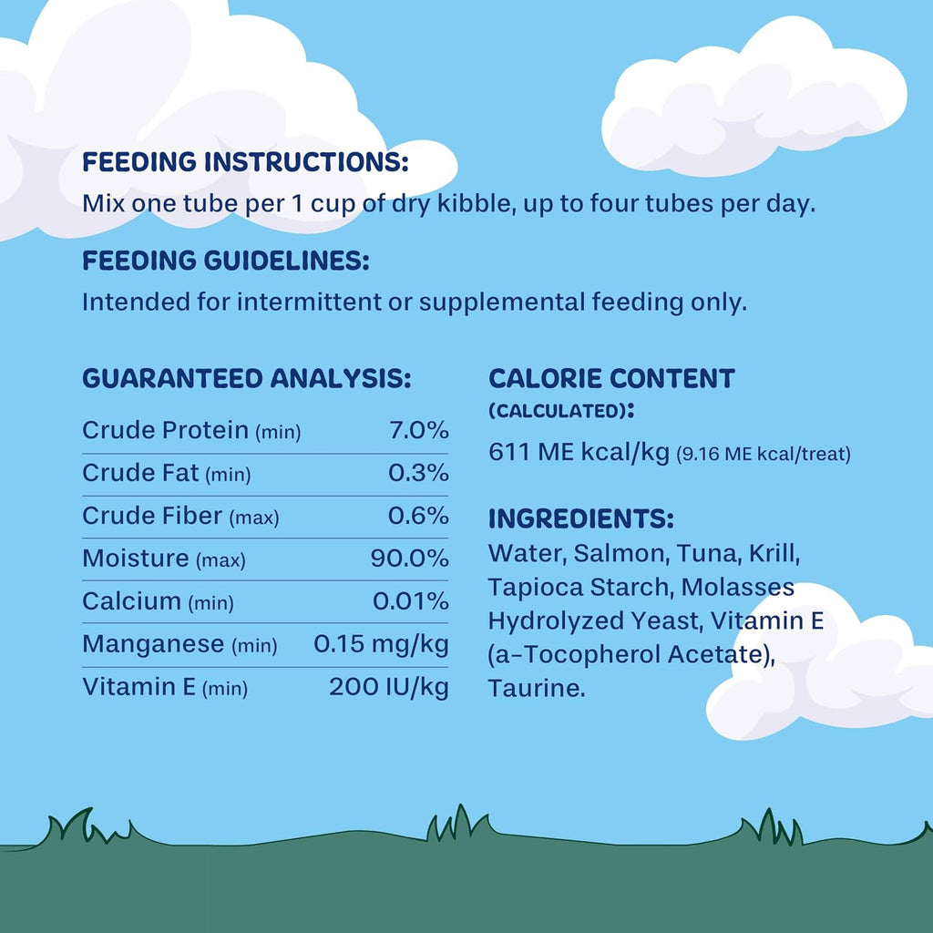 Convenient single serve squeeze tubes of healthy dog food meal mixers