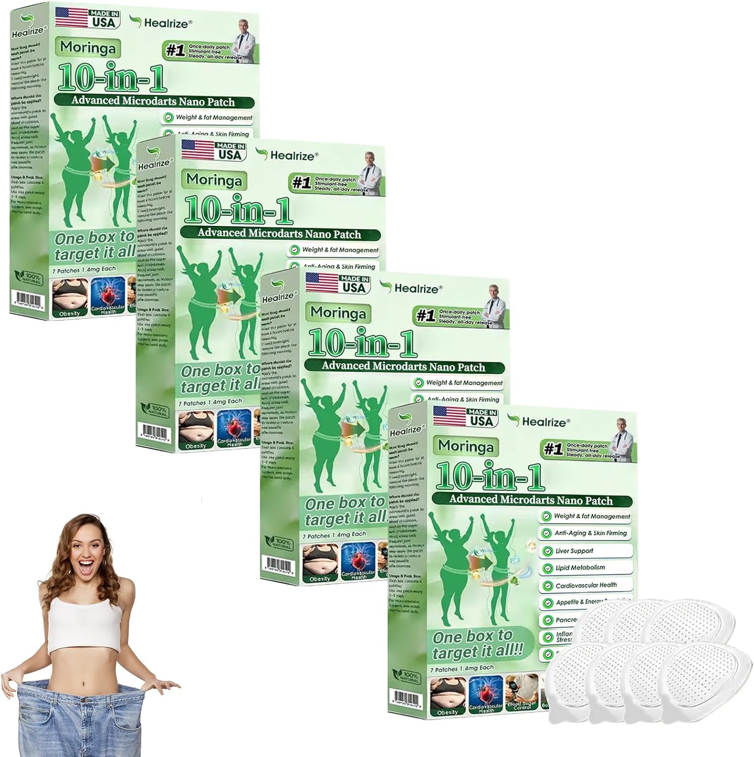 HongChengSM ATTDX Healrize Moringa 10-In-1 Advanced Nano Microdarts Patch box front view showcasing authentic packaging.