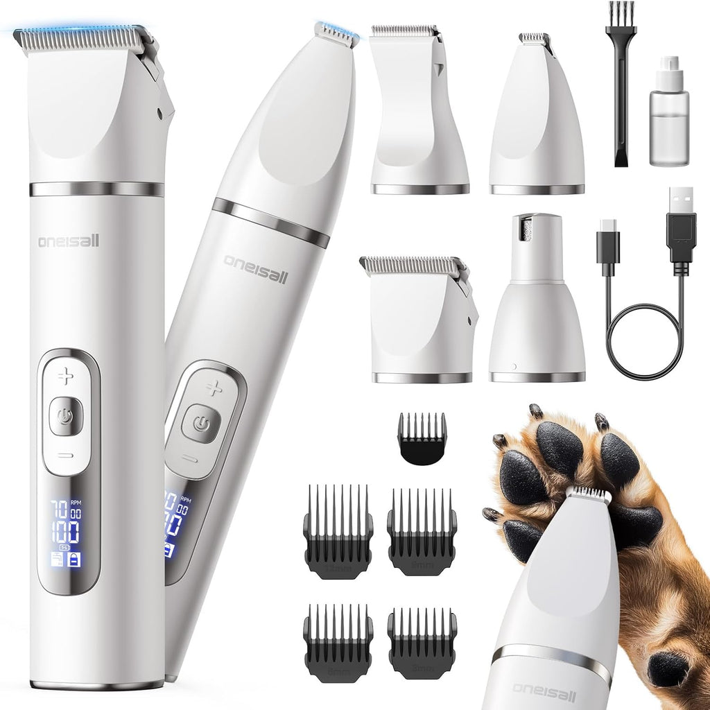 oneisall 4 in 1 Dog Grooming Kit with LCD Display, Dog Hair Trimmer for Paw Nail Grinder, Rechargeable Cordless Low Noise IPX7 Waterproof Pet Clippers - Image 10