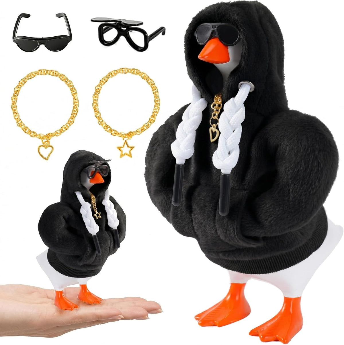 7inch Desk Goose Outfits, Desktop Goose Clothes with Sunglasses & Necklaces, Plush Hoodie Set for Magnetic Goose Statue - Image 13