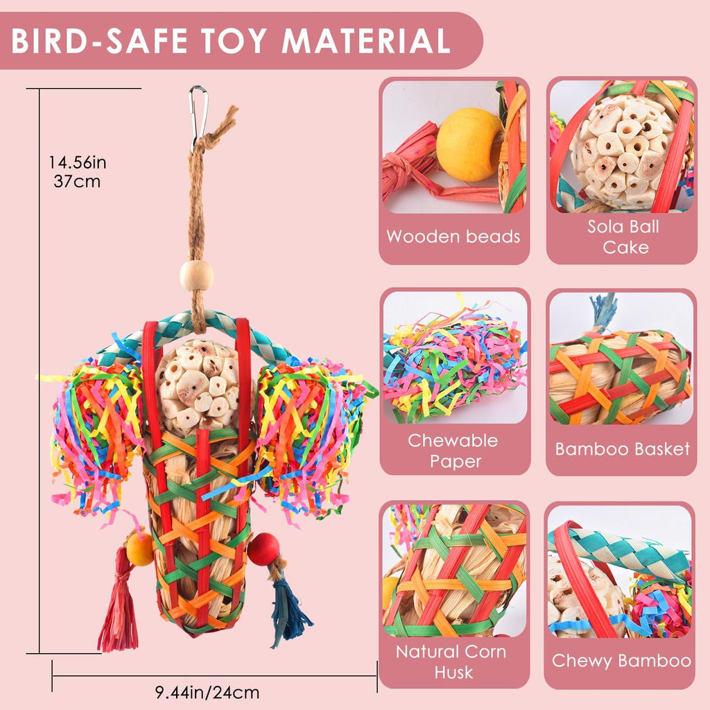 Close up of natural sola balls and bamboo on KATUMO bird toy