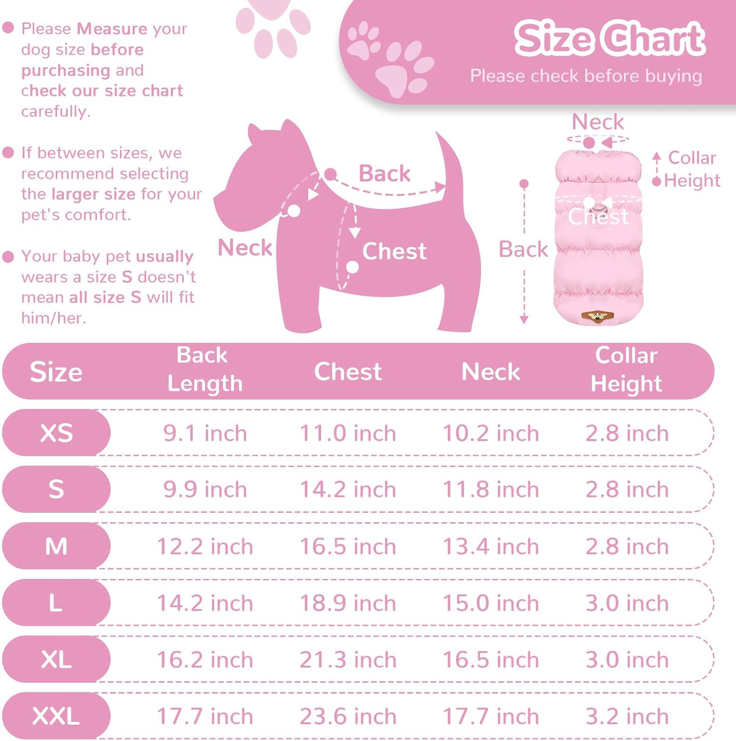ABRRLO Winter Warm Dog Jacket for Small Medium Dogs Cat Cold Weather Coats with Harness Paded Dogs Fleece Vest Waterproof Windproof Dog Snow Jacket Pet Puppy Clothes (Pink,S) - Image 5