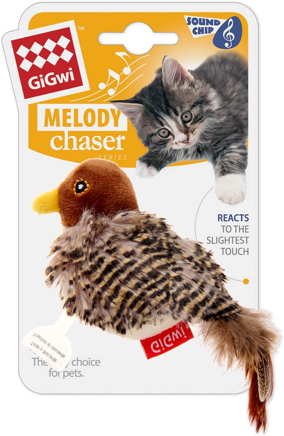 Kitten playing with GiGwi interactive bird toy