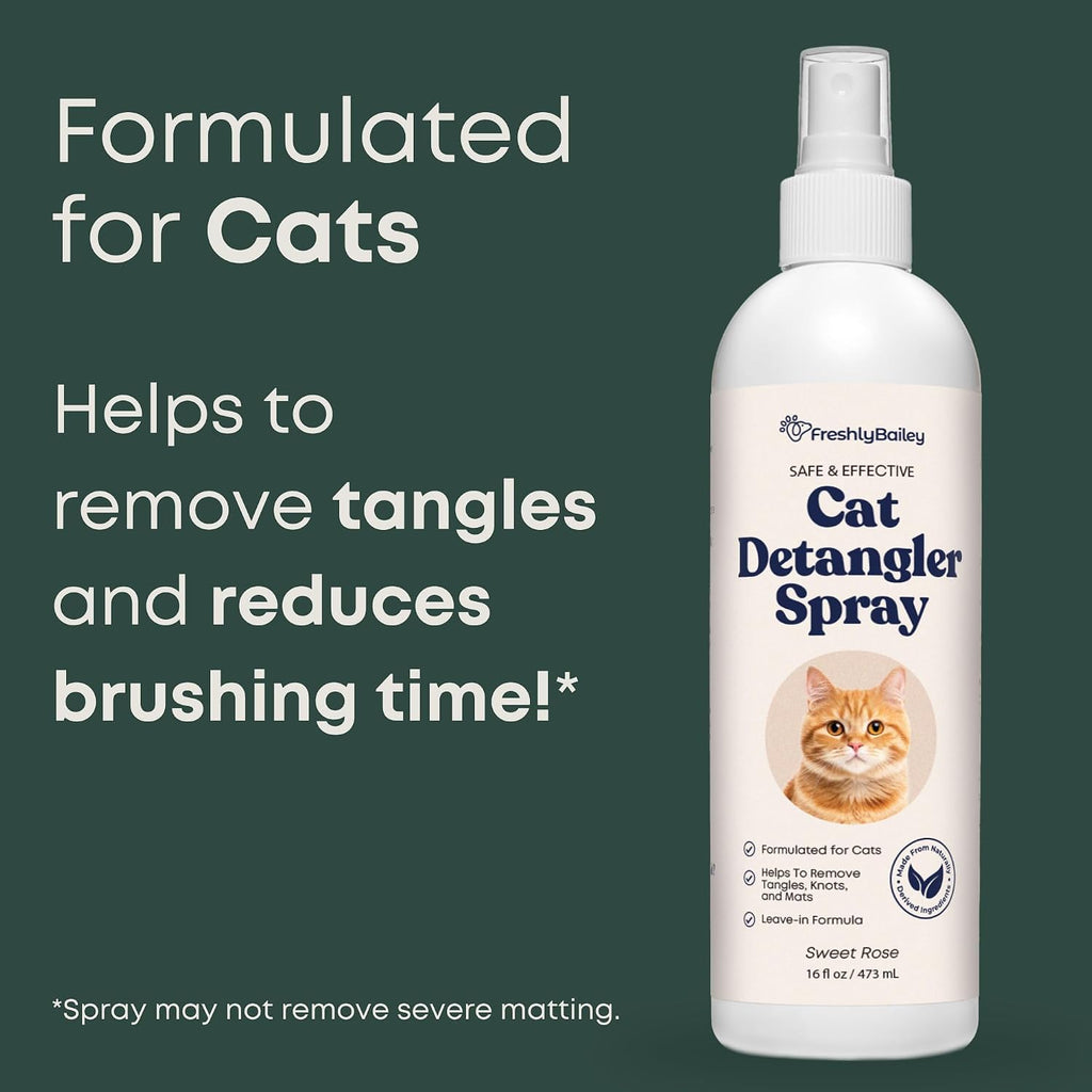 Freshly Bailey sweet rose scented cat detangling mist ingredients and usage instructions label check