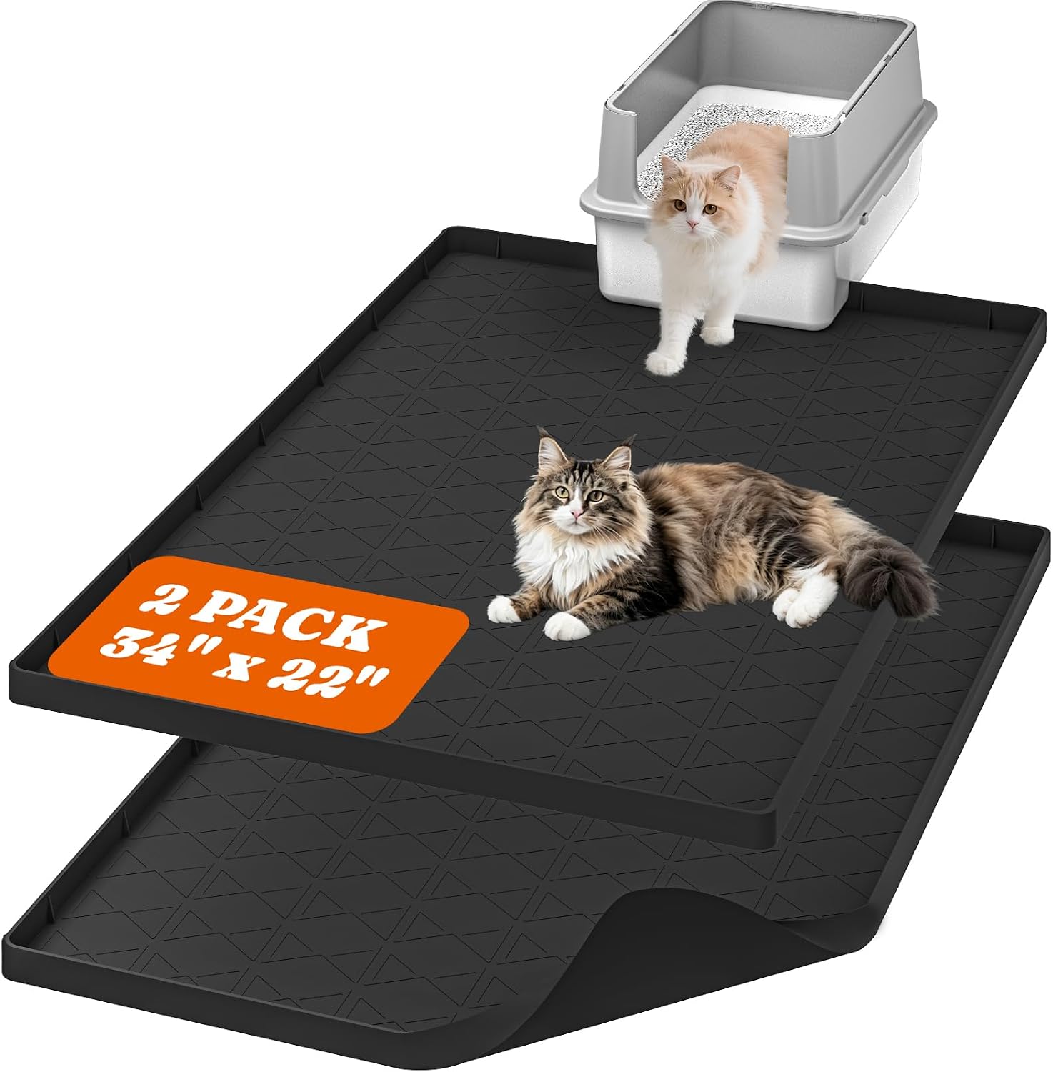 Pawtners Large Cat Litter Mat for Litter Box 2 Packs, 34" x 22" Waterproof Silicone Pad for Floor, Easy to Clean, Gray - Image 12
