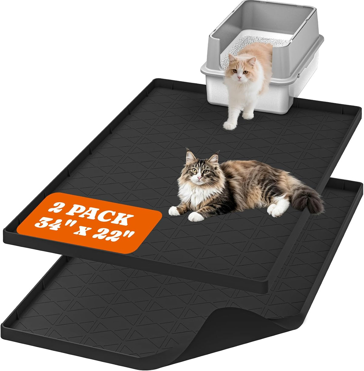 Pawtners Large Cat Litter Mat for Litter Box 2 Packs, 34" x 22" Waterproof Silicone Pad for Floor, Easy to Clean, Gray - Image 12