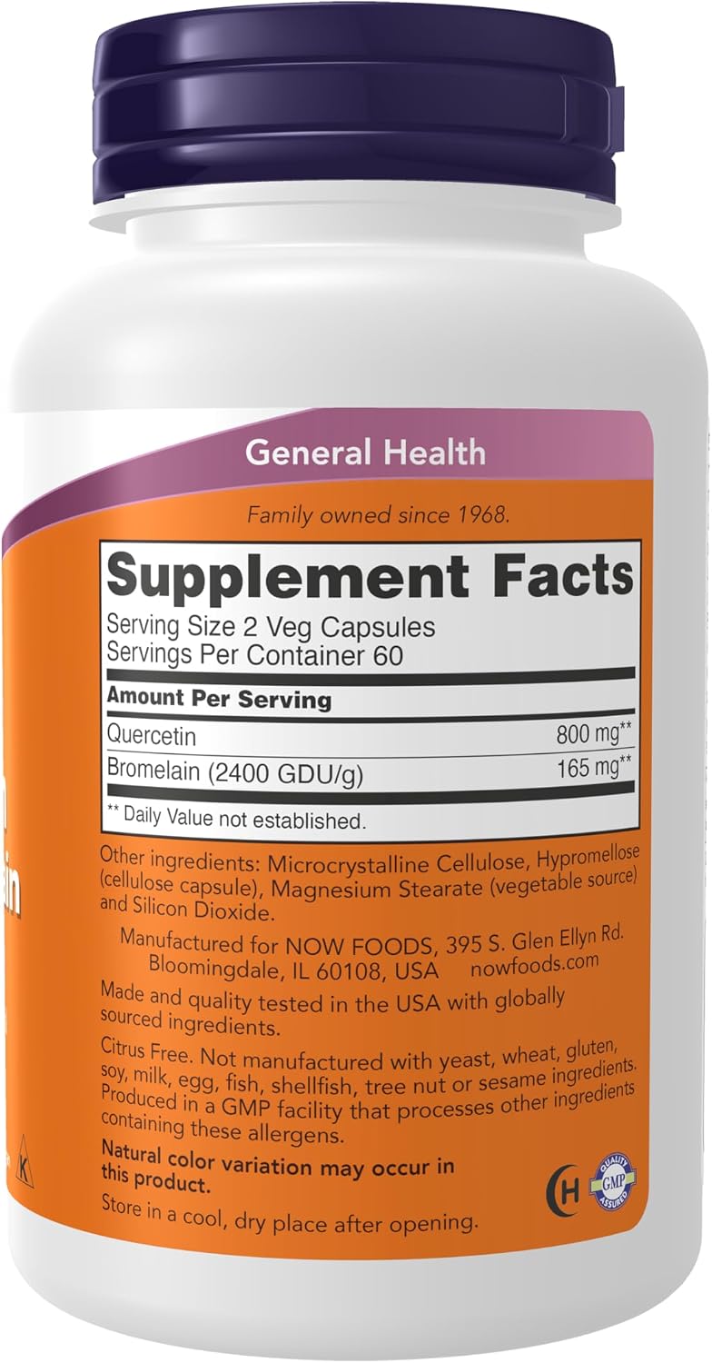 Now Foods Quercetin With Bromelain capsule label supplement facts