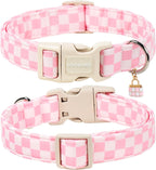 Dogwong pink plaid cotton collar with quick-release buckle