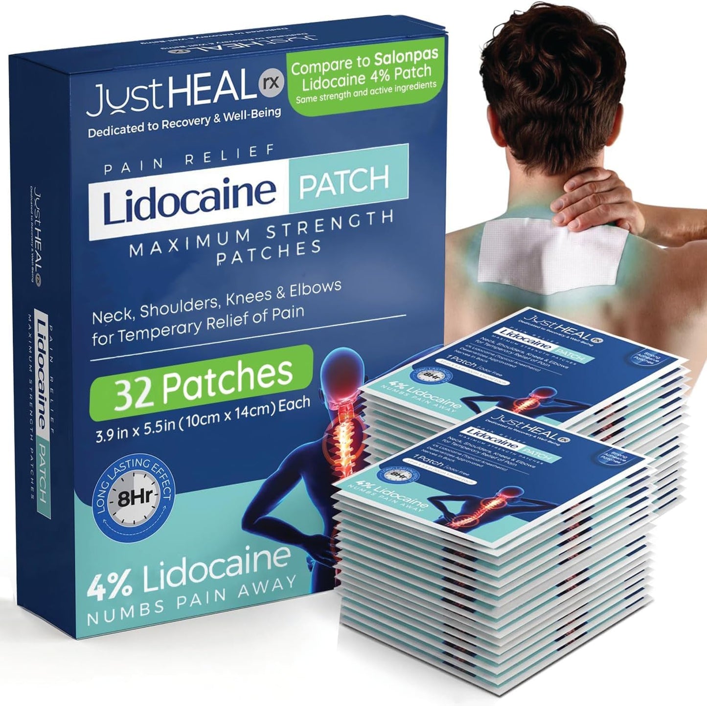 JustHeal RX 4% Lidocaine Numbing Pain Patches front view