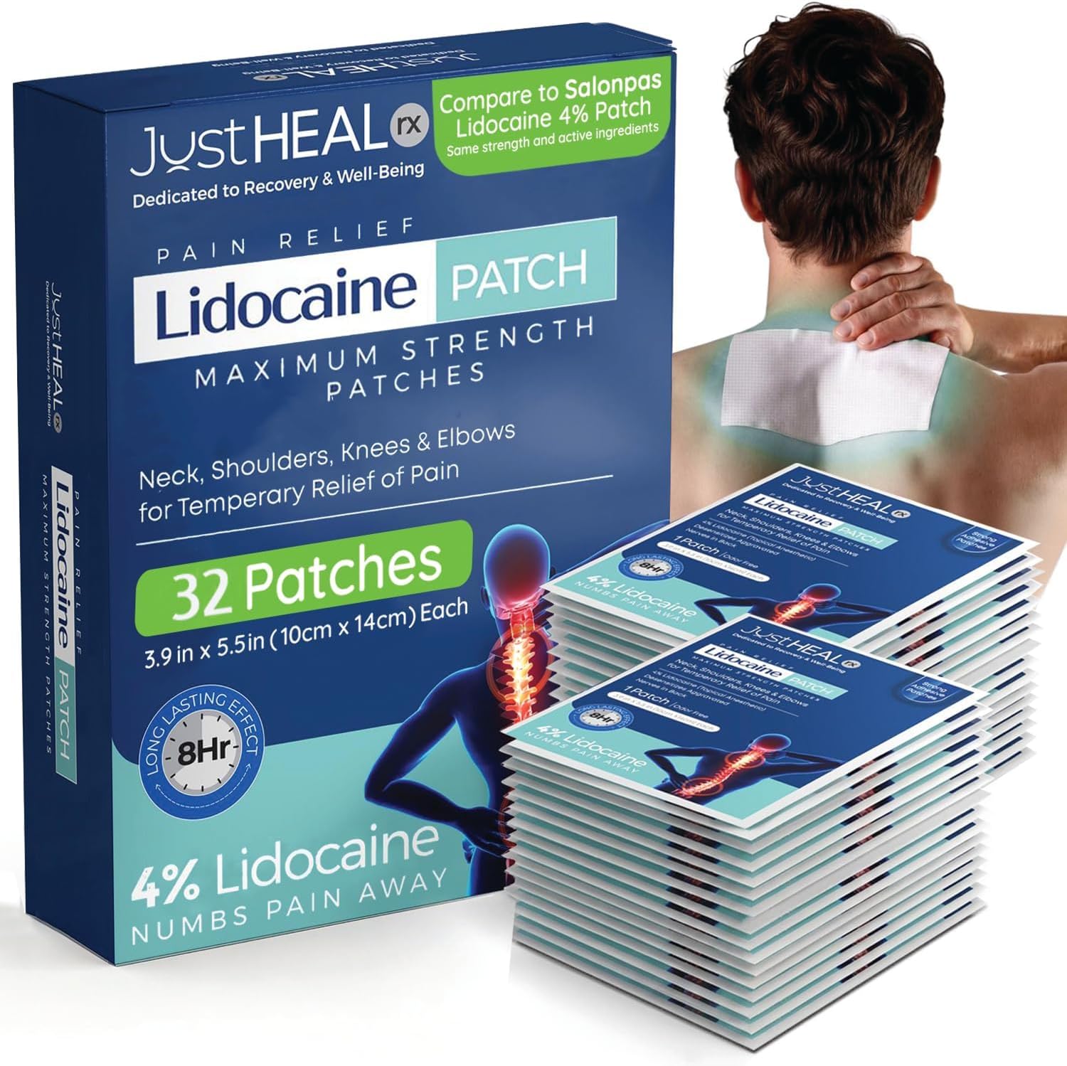 JustHeal RX 4% Lidocaine Numbing Pain Patches front view