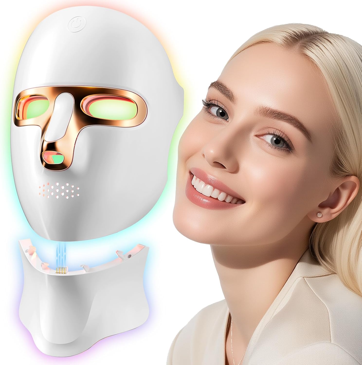ONLUKY red light therapy mask front view showcasing the cordless LED face device for anti-aging skincare.